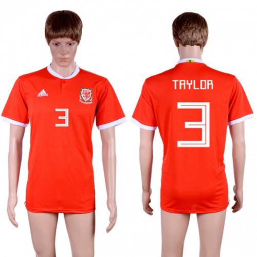 Wales #3 Taylor Red Home Soccer Club Jersey